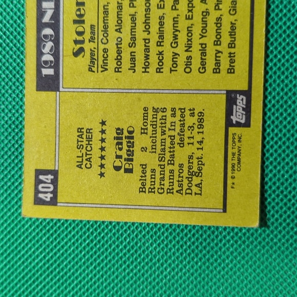 🩸Vintage All Star Topps Craig Biggio 1990 Card #404 National League - Picture 7 of 11